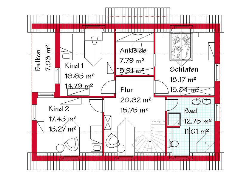 Das Dachgeschoss des klassischen Hauses mit 82,2, m²