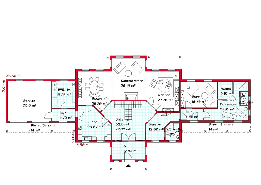 Das Erdgeschoss des Landhauses mit 246,4 m²