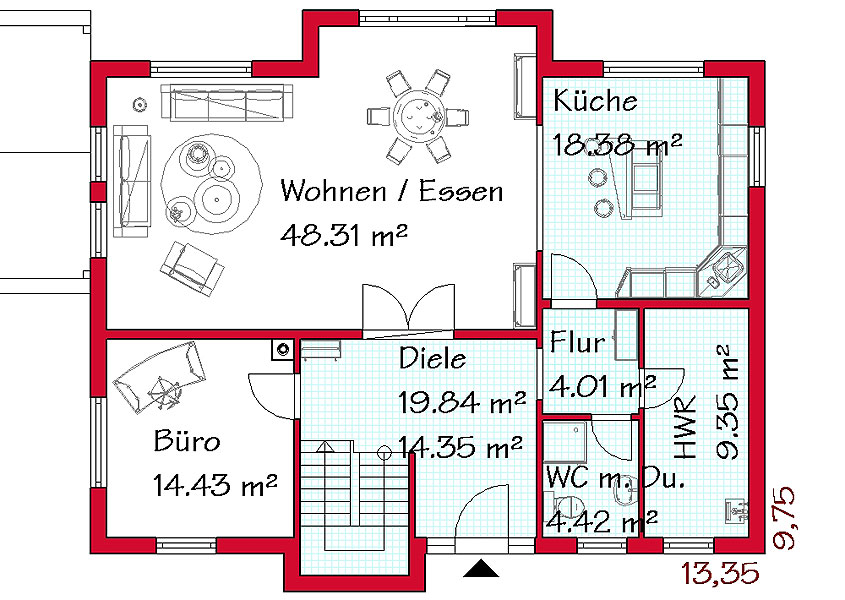 Das Erdgeschoss des Mehrgiebelhauses mit 112,6 m²