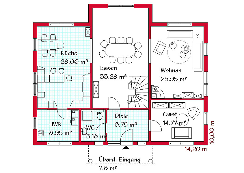 Das Erdgeschoss des Landhauses mit 129,9 m²