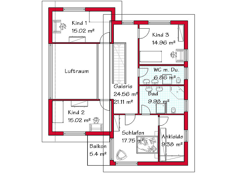 Pultdachhaus P 143 Obergeschoss mit 112,8 m²